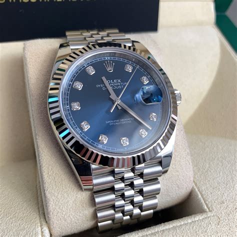 rolex blue face diamond|Rolex datejust 41 blue diamond.